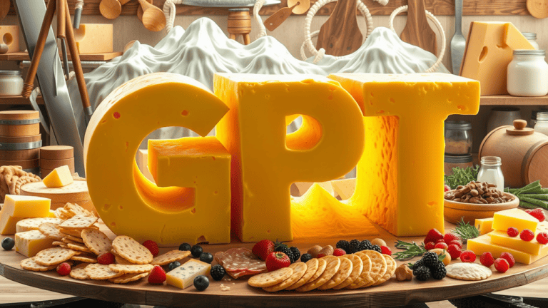 Giant GPT cheese letters with assorted snacks