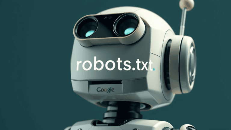 Futuristic robot displaying 'robots.txt' sign