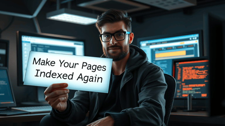 Man holding sign 'Make Your Pages Indexed Again'