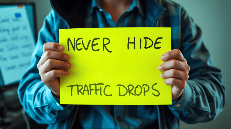 Person holding 'Never Hide Traffic Drops' sign