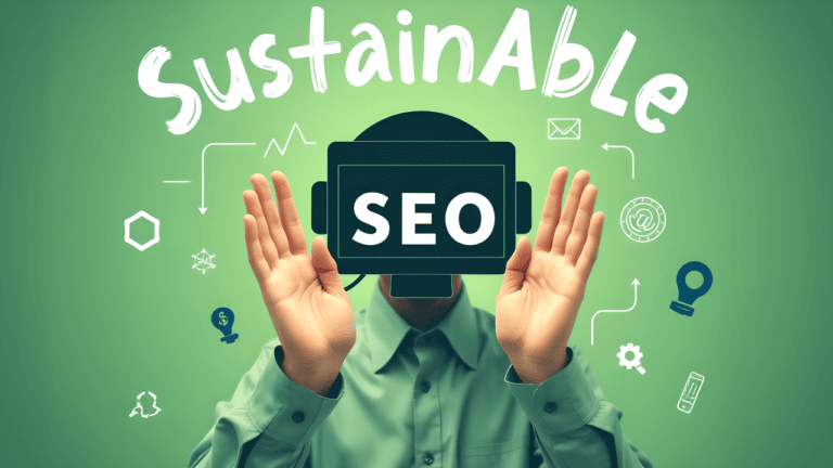 Person holding SEO sign with sustainable icons